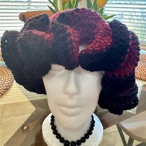 Elegant Burgundy and Black Handmade Crochet Hat